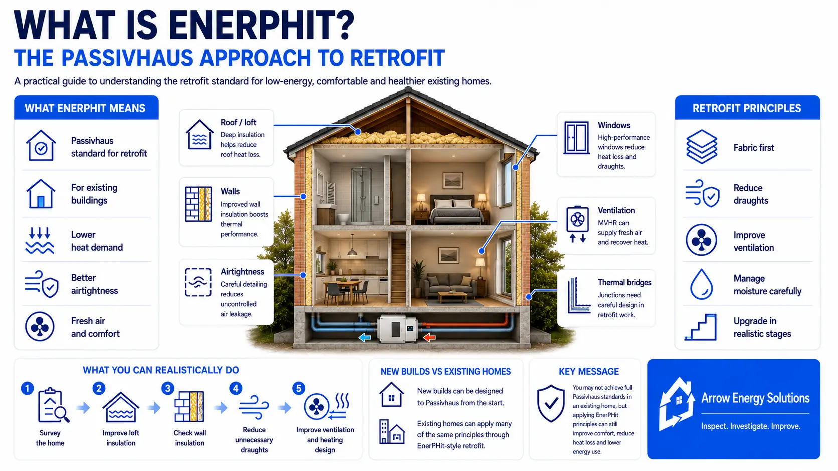 Infographic introducing EnerPHit and energy efficiency improvements for existing homes