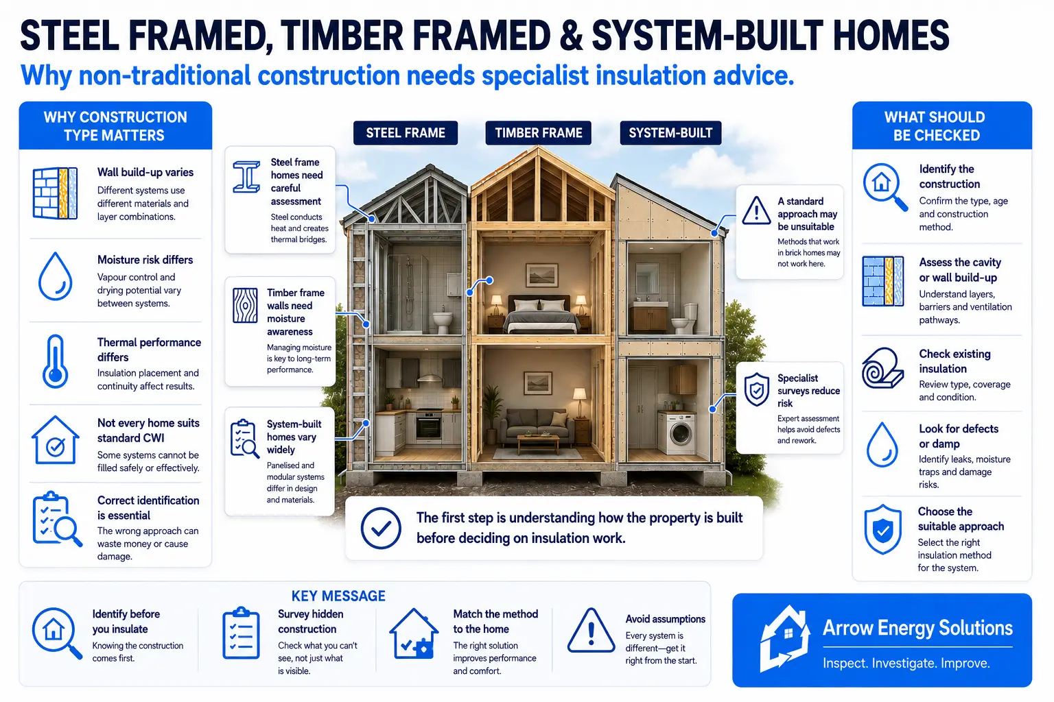 Illustrated guide to steel-framed, timber-framed and system-built homes and their insulation considerations